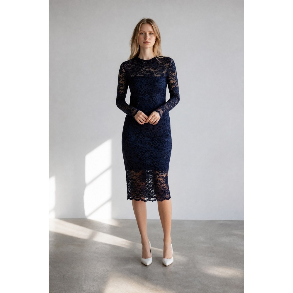 GANNI Flynn Lace Dress 34 XS Black Blue Mock Neck Dark Romantic Whimsygoth Party